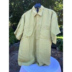 K-PASA 100% Silk Lime Green Short Sleeve Button Shirt Men’s L